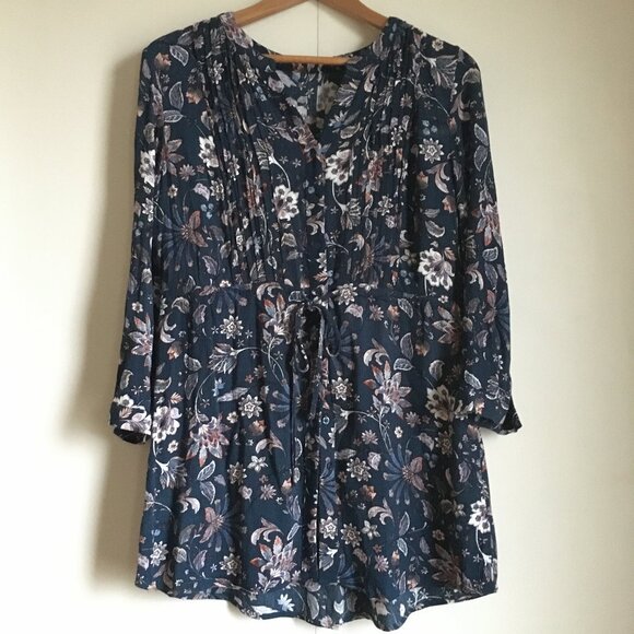 Hilary Radley Long Dark Floral Paradisaical Tunic Blouse - Picture 1 of 16